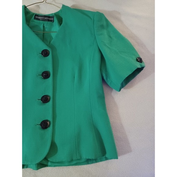Herbert Grossman vintage Blazer Jacket Size 10 Green Made in USA 4 Button ribbed - Picture 5 of 10